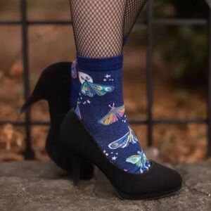 Sock It To Me - Moonlit Moth Metallic Sparkly Blue Women’s Shimmer Socks - NWOT